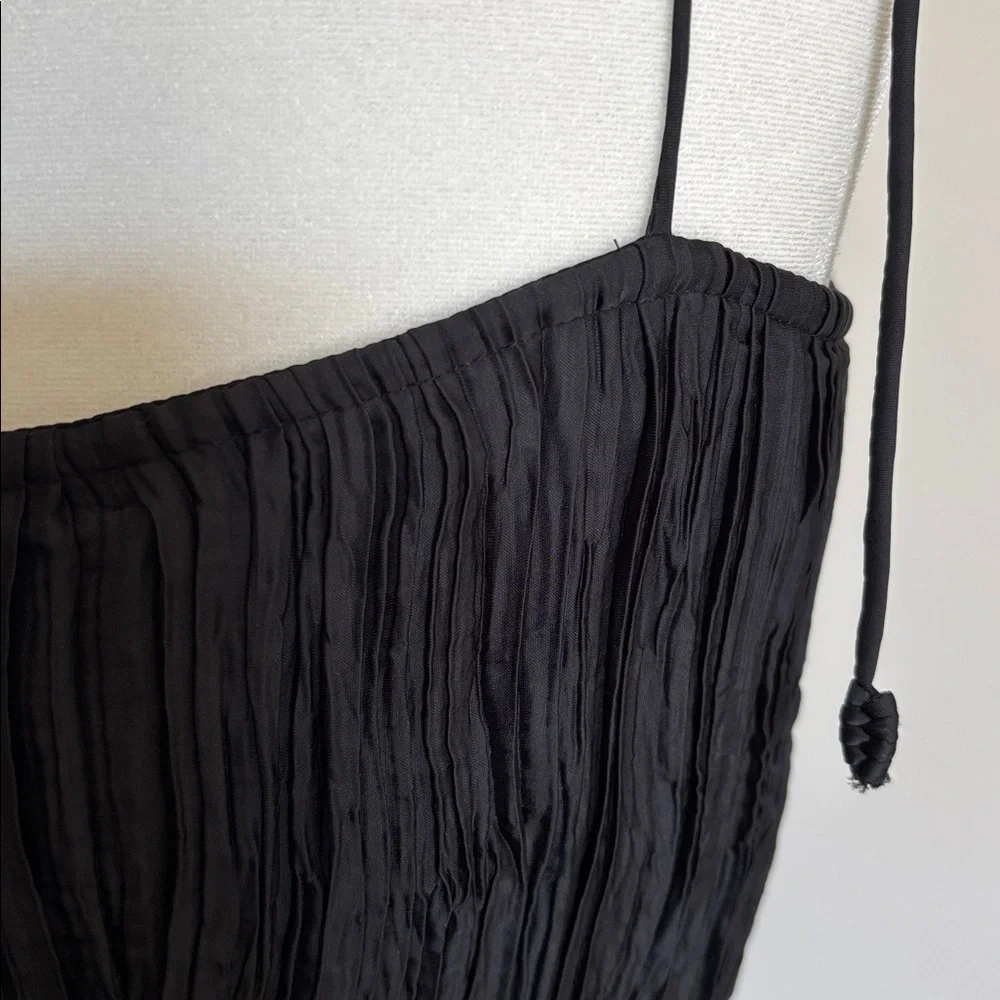 Ulla Johnson Orla Plisse sz 6 in Noir Black spaghetti tie strap Crinkle Dress - Picture 8 of 11